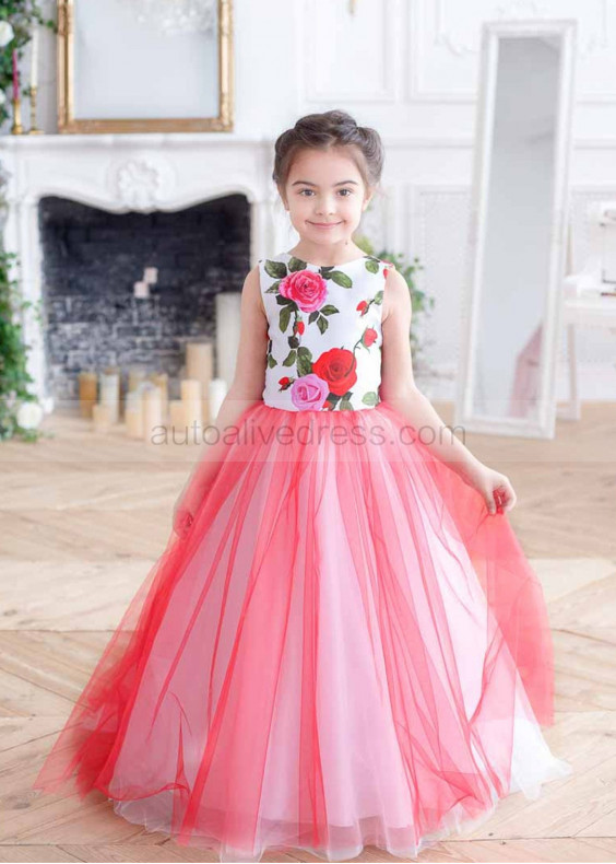 Floral Satin Petals Colorful Flower Girl Dress